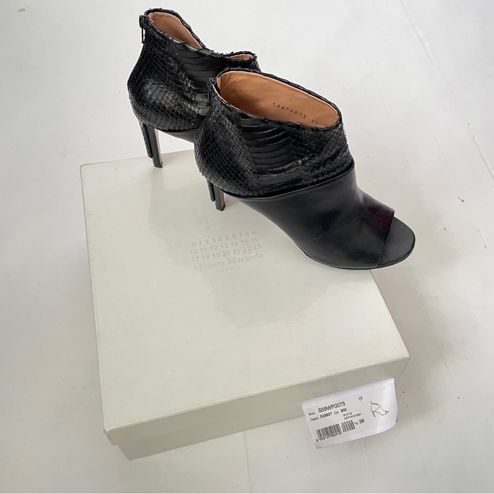 Maison Martin Margiela Snakeskin & Leather Black Peeptoe Boots IT 39 - Picture 13 of 13